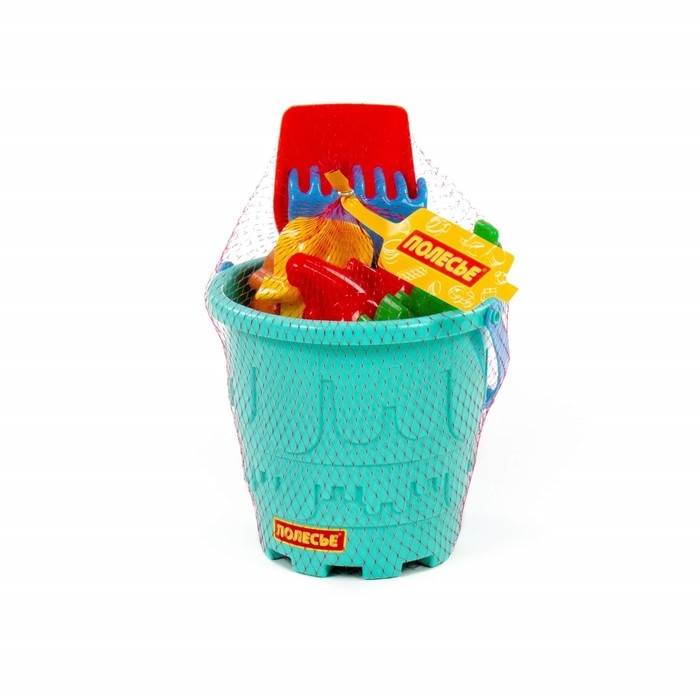 Набор для игры в песке №527: ведро-замок большое, лопатка №5, грабельки №5, формочки