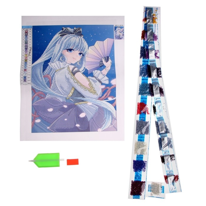 Алмазная мозаика с частичным заполнением на холсте &laquo;Девушка с веером&raquo;,&lrm; 30 х 40 см