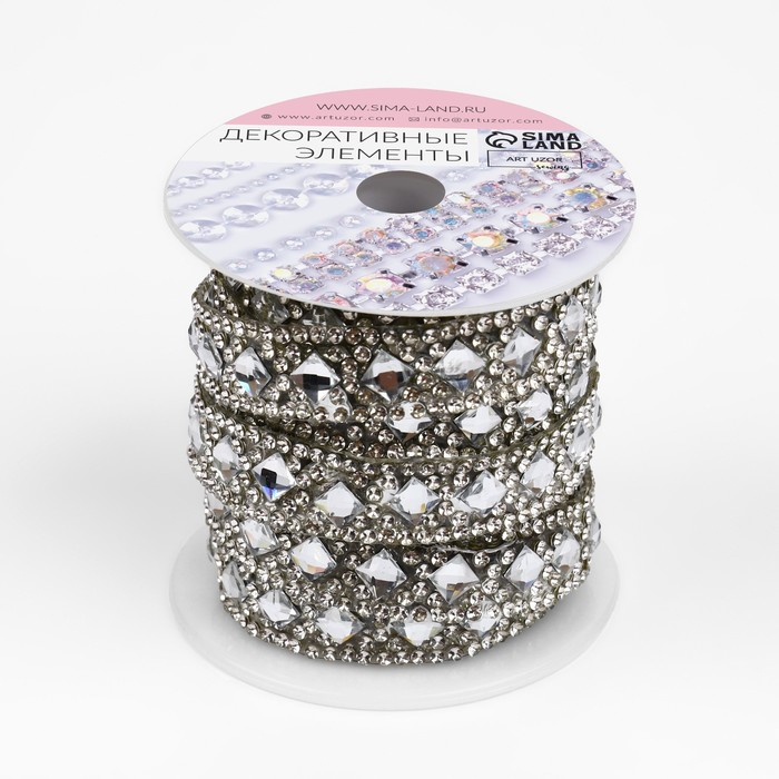 Стразы термоклеевые &laquo;Квадрат&raquo;, ширина - 13 мм, 4,5 &plusmn; 0,5 м, цвет серебряный