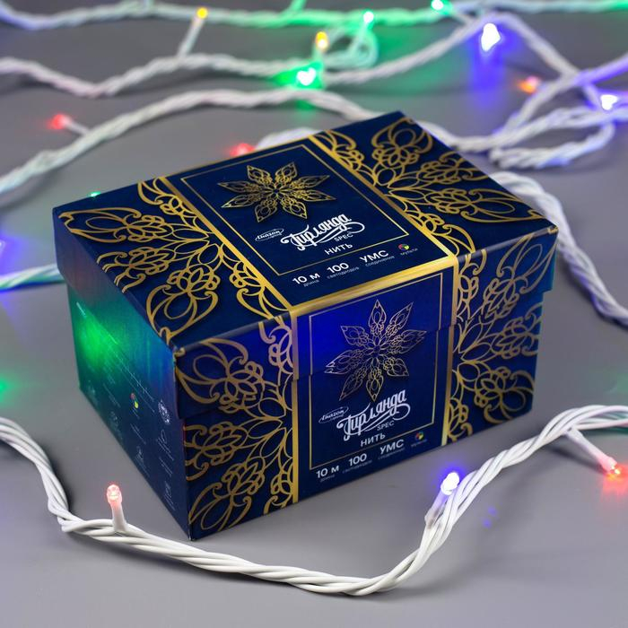 Гирлянда &laquo;Нить&raquo; 10 м, IP44, УМС, белая нить, 100 LED, свечение мульти, 220 В