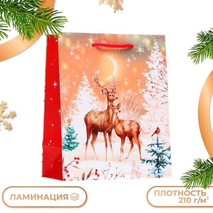 Новый год. Пакет подарочный "Олени", 18 х 22,3 х 10 см.