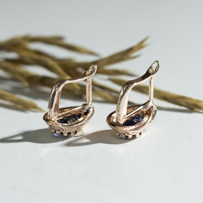 Серьги со стразами &laquo;Эдель&raquo; капля, цвет тёмно-синий в золоте