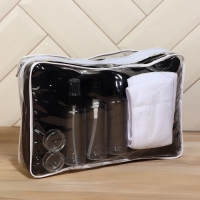 Набор банный, в косметичке, 8 предметов (полотенце 70 &times; 140 см, бутылочки 3 шт, баночки 2 шт, повязка на голову, лопатка), цвет МИКС