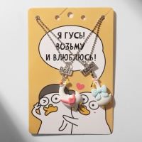 Кулоны &laquo;Неразлучники&raquo; два гуся, цветной в серебре, 40,5 см