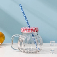 Кружка стеклянная с крышкой и трубочкой &laquo;Тыковка&raquo;, 400 мл, 12,5&times;10 см, цвет МИКС