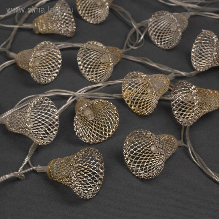 Гирлянда &laquo;Нить&raquo; 4 м с насадками &laquo;Колокольчик&raquo;, IP20, прозрачная нить, 20 LED, свечение белое, 8 режимов, 220 В