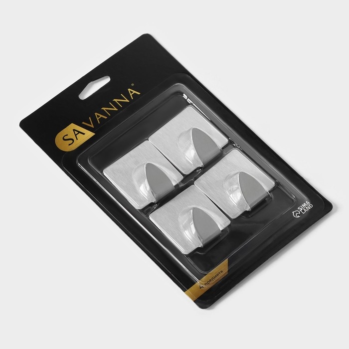 Крючки самоклеящиеся SAVANNA &laquo;Квадрат&raquo;, 4 шт, металл, 3,8&times;3,5&times;2 см