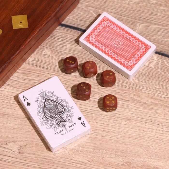 Игра настольная 2в1 (кубики + 2 колоды карт) 18х12х4 см, дерево шишам Игра настольная 2в1 (кубики + 2 колоды карт) 18х12х4 см, дерево шишам