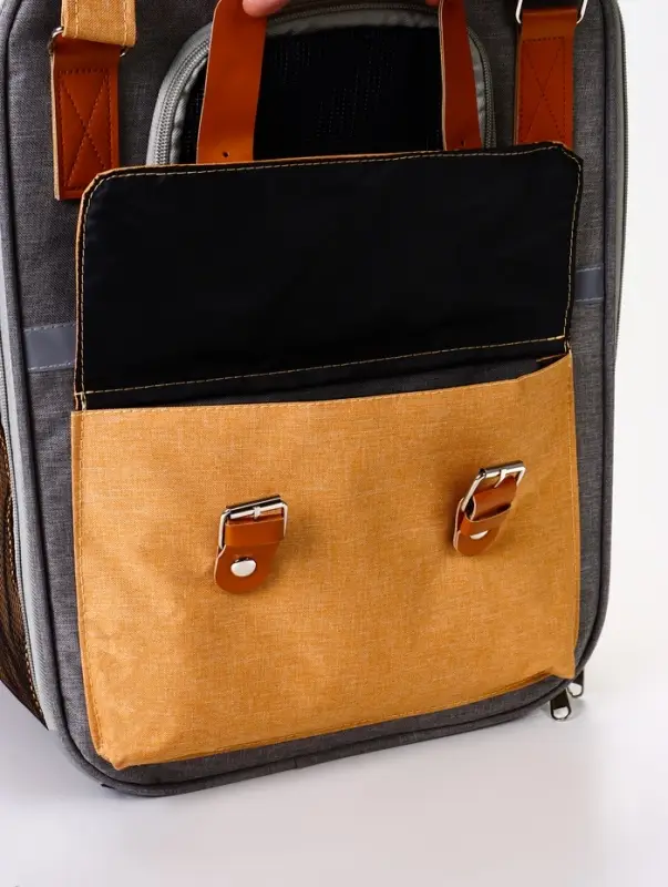 Рюкзак-переноска для кошек и собак, 30 х 21 х 41 см, серо-жёлтый