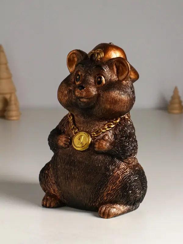 Копилка "Хомяк в кепке" 20 см, бронзовый