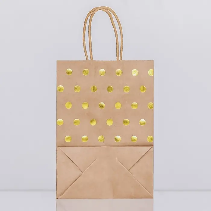 Пакет крафт с золотым тиснением, круглая ручка, 15 х 21 х 8 см, 120 г