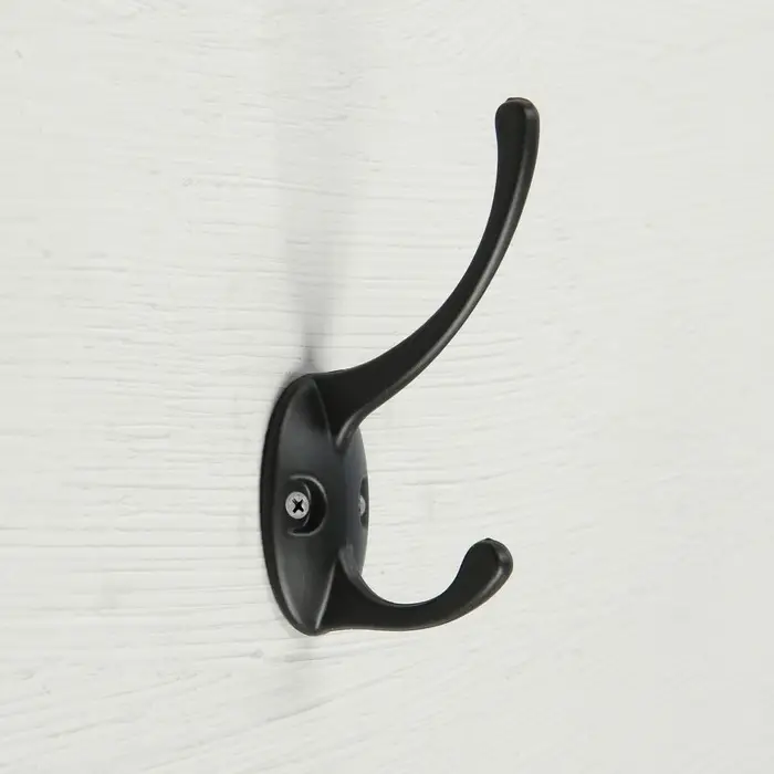 Крючок мебельный ТУНДРА TKd=002 LIGHT, двухрожковый, черный