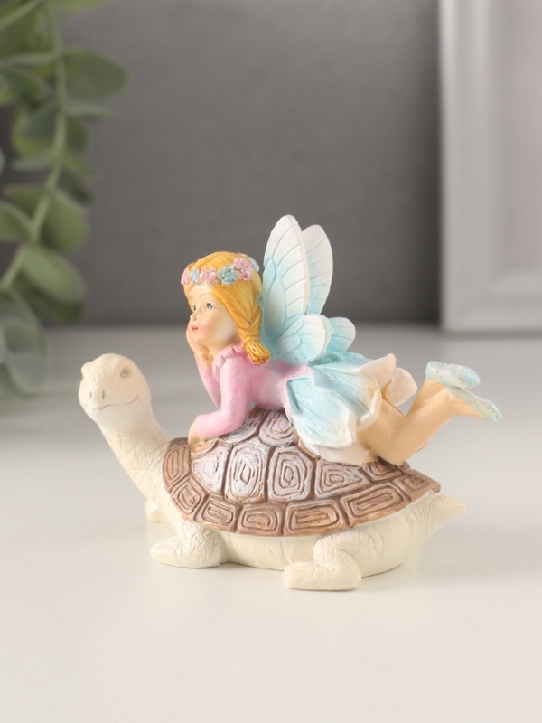 Сувенир полистоун "Девочка-фея верхом на черепахе" 9,5х5х7 см