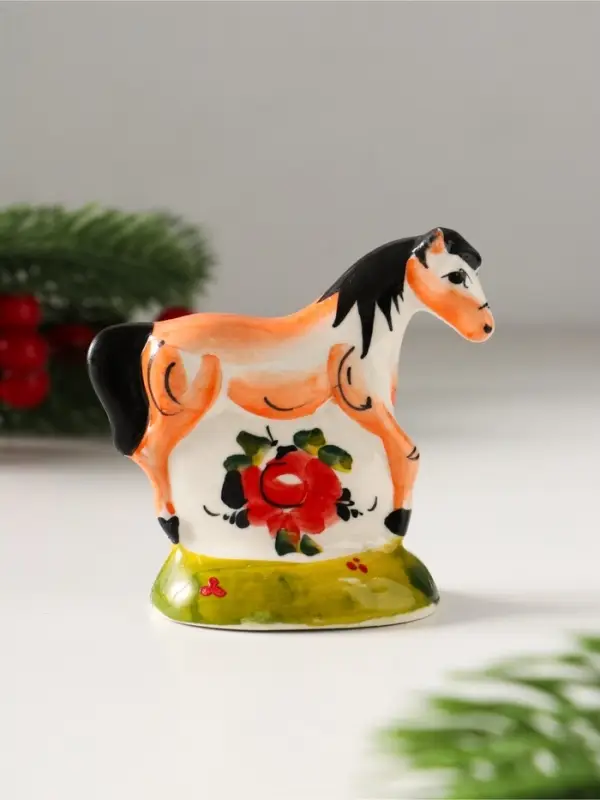 Сувенир Лошадь Зорька, 7х7х3,5 см, гжель,цвет
