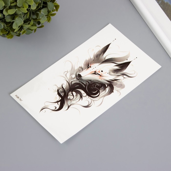 Татуировка на тело цветная "Белый лис в завитках" 11,4х21 см