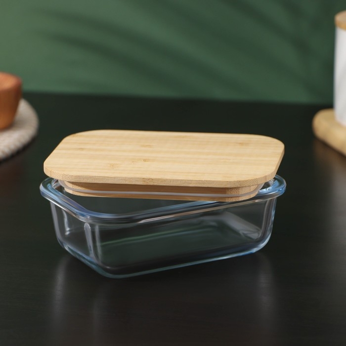 Контейнер для еды из жаропрочного стекла с бамбуковой крышкой BellaTenero &laquo;Эко&raquo;, 370 мл