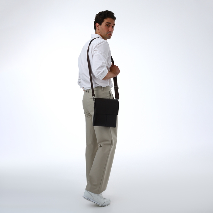 Сумка мужская через плечо TEXTURA, наружный карман, цвет коричневый