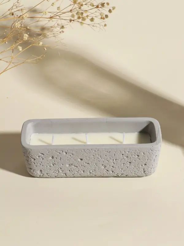 Свеча в вулканическом подсвечнике "Ящик" 3 хлопковых фитиля, серая 5,2х15х4,7 см