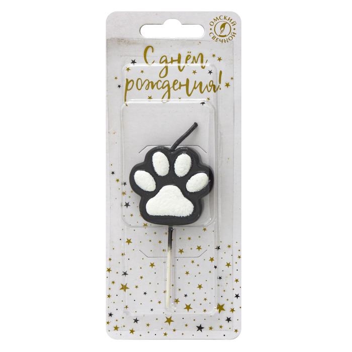 Свеча в торт на шпажке "Лапка - сквиш", черно-белая