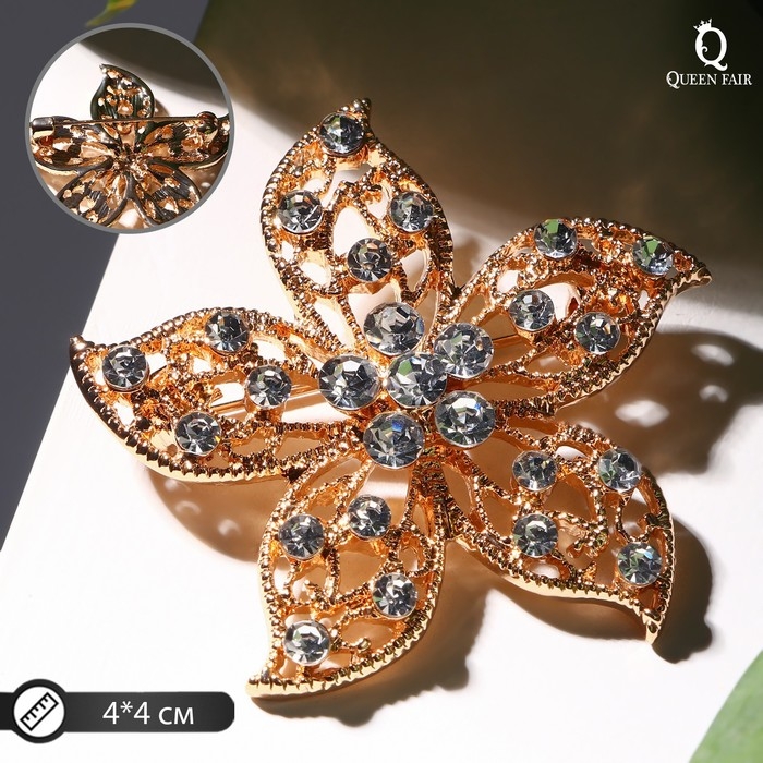 Брошь &laquo;Цветок&raquo; пожелание, цвет белый в золоте