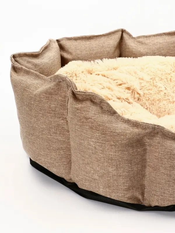 Лежанка для кошек и собак, рогожка, искусственный  мех, 65 х 50 х 20 см