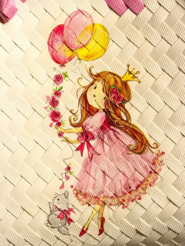 Сумка плетёная на застёжке &laquo;Девочка с букетом&raquo;, 40&times;10&times;55 см, пластик, бело-розовая