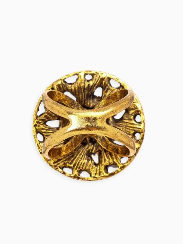 Кольцо для платка "Цветок в круге", цвет белый в чернёном золоте