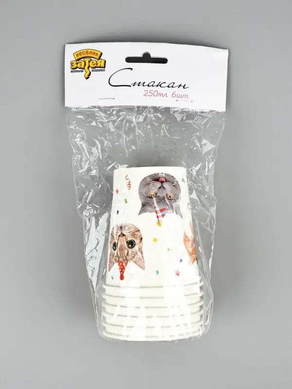 Стакан Котики фотографичные 250мл 6шт/G