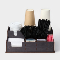 Подставка - органайзер деревянный барный Доляна, под стаканы, крышки, трубочки, салфетки, 40&times;25&times;15 см