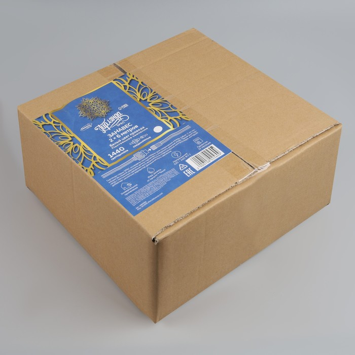 Гирлянда &laquo;Занавес&raquo; 2 &times; 6 м, IP44, УМС, белая нить, 1440 LED, свечение белое, 220 В