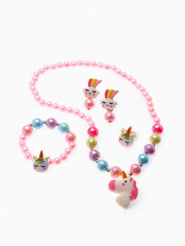 Набор детский "Выбражулька" единорог 4 пр-та: кулон, браслет, кольцо, клипсы  цв. разноц