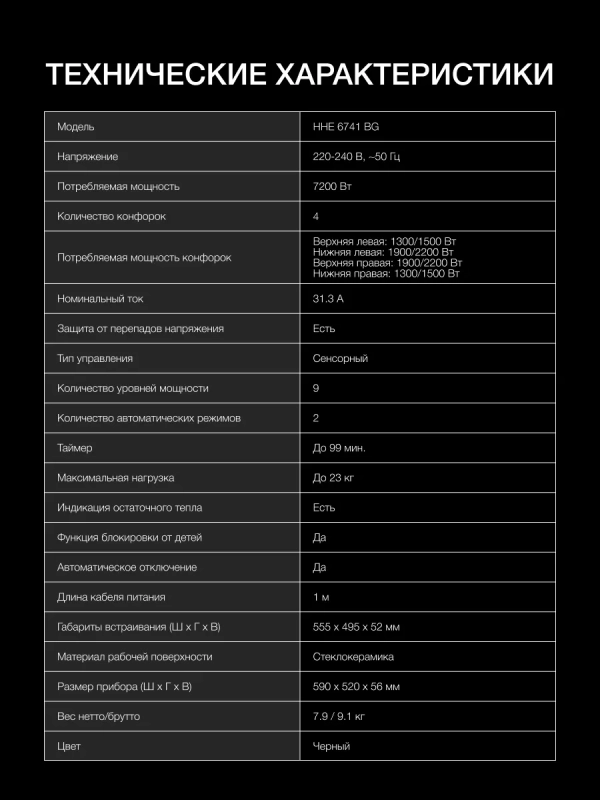Индукционная варочная поверхность HHI 6741 BG
