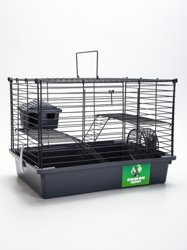 Клетка для грызунов "Пижон" складная, 38 х 27 х 27 (домик, миска, колесо) серая