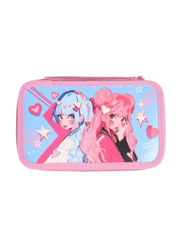 Пенал 3 секции, 125 х 205 х 55 мм, Calligrata 30П26/3 "Аниме подружки", ламинированный картон