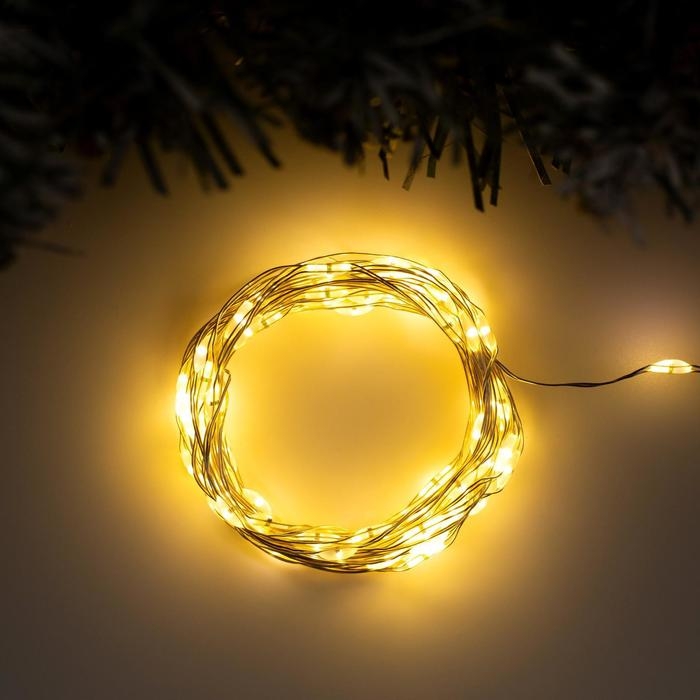 Гирлянда &laquo;Нить&raquo; 5 м роса, IP20, серебристая нить, 100 LED, 2 режима, батарейка AAх3 (не в комплекте), свечение тёплое белое