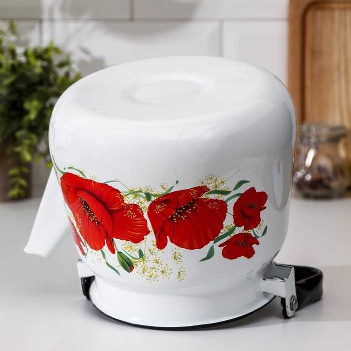 Чайник &laquo;Маки&raquo;, 3,5 л, эмалированная крышка, цвет белый