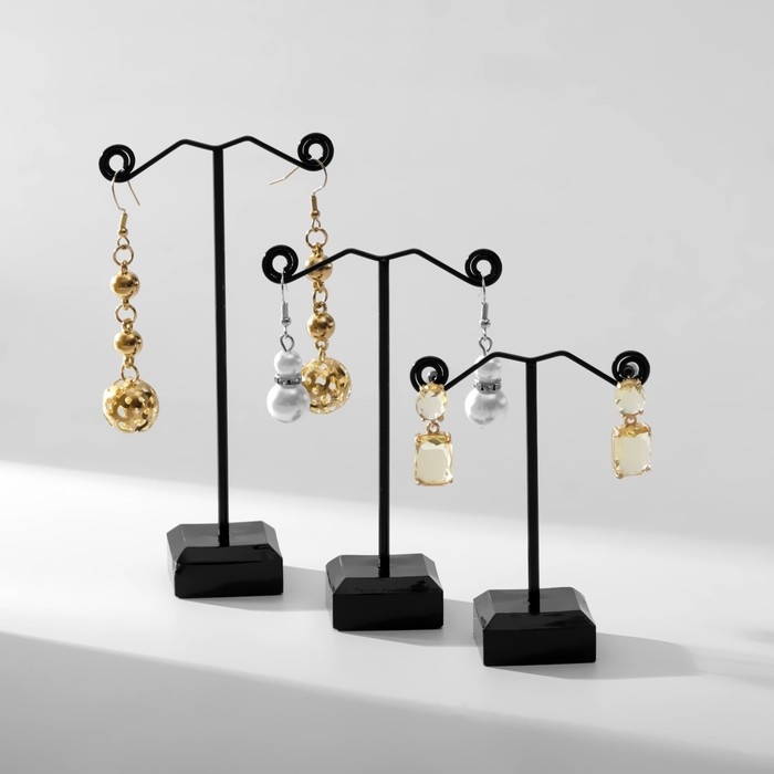 Подставка под серьги &laquo;Акрил&raquo;, набор 3 шт, h=8, 10, 12 см, цвет чёрный