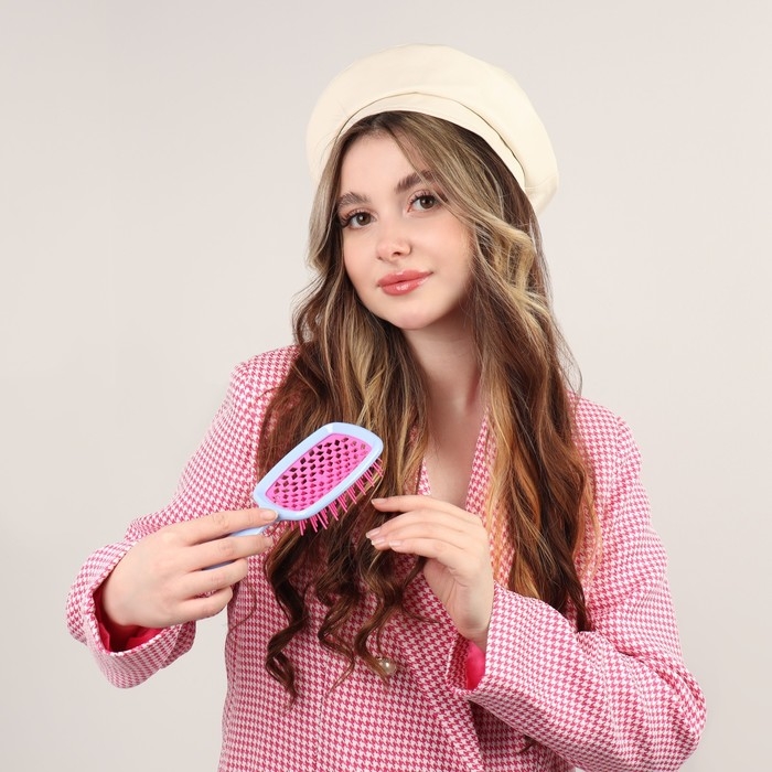 Расчёска массажная, широкая, вентилируемая, 8,5 &times; 20,5 см, PVC коробка, цвет голубой/розовый