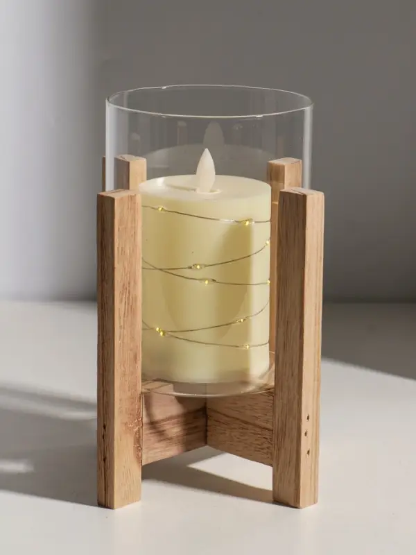 Подсвечник стекло, дерево "Рустик" d=9 см 16х16х21 см