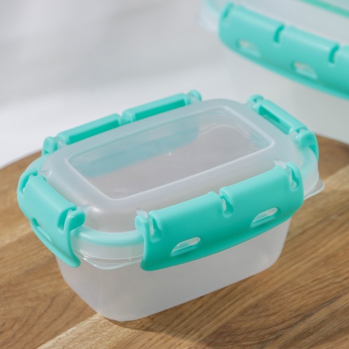 Набор пищевых герметичных контейнеров, 3 шт: 380 мл, 0,8 л, 1,5 л, прозрачные, крышка голубая