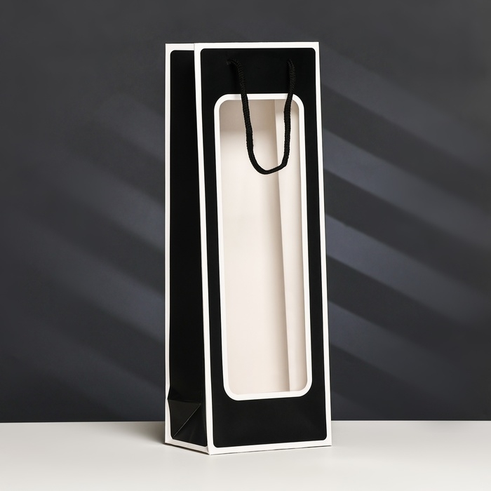 Пакет-переноска для цветов с PVC окном 12,5 &times; 8,5 &times; 36 см, черный с каймой