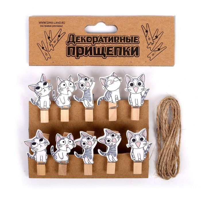 Набор для фото и декора &laquo;Котята&raquo;, в наборе прищепки 10 шт., верёвка 100 см