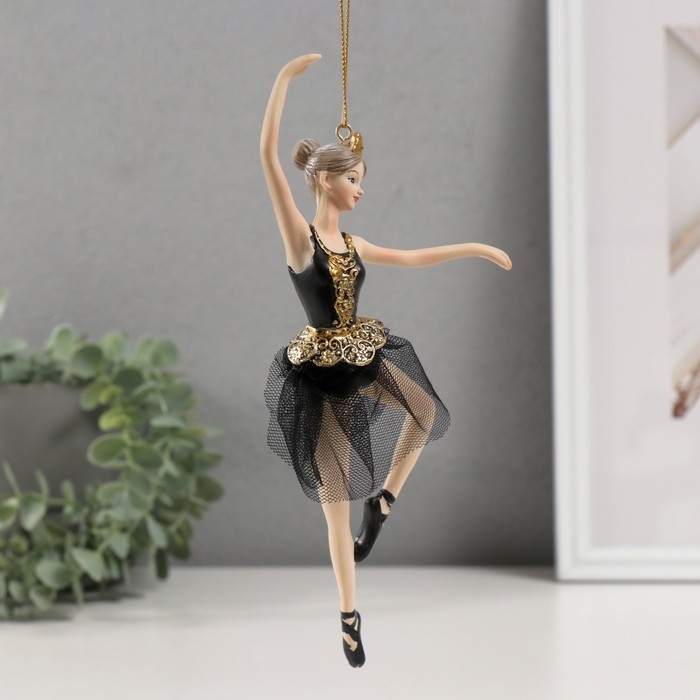 Сувенир полистоун подвеска "Балерина в черном платье - балетное па" 9х4х21,5 см