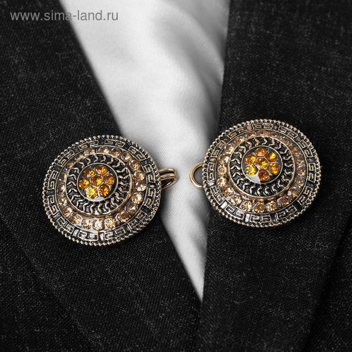 Зажим для кардигана &laquo;Круг&raquo; в орнаментах, цвет коричневый в чернёном золоте