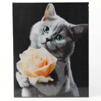 Алмазная вышивка полное заполнение "Котенок с розой", на раме, 40*50 см