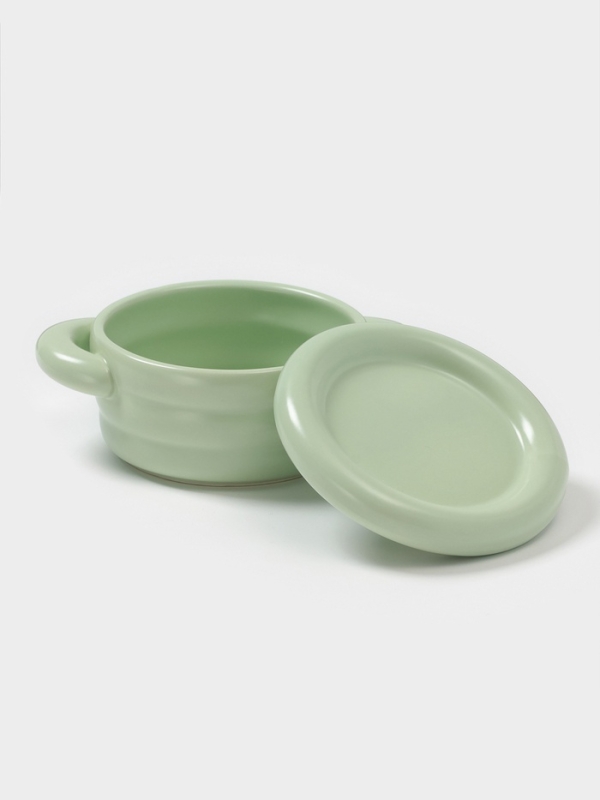 Горшочек для запекания Доляна &laquo;Зефир&raquo;, 250 мл, 15&times;10,5&times;6,3 см, с ручками, с крышкой, керамика, зелёный