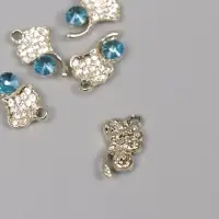 Декор для творчества металл, стразы "Листок с росой" золото, голубой 2,1х1,3х0,5 см