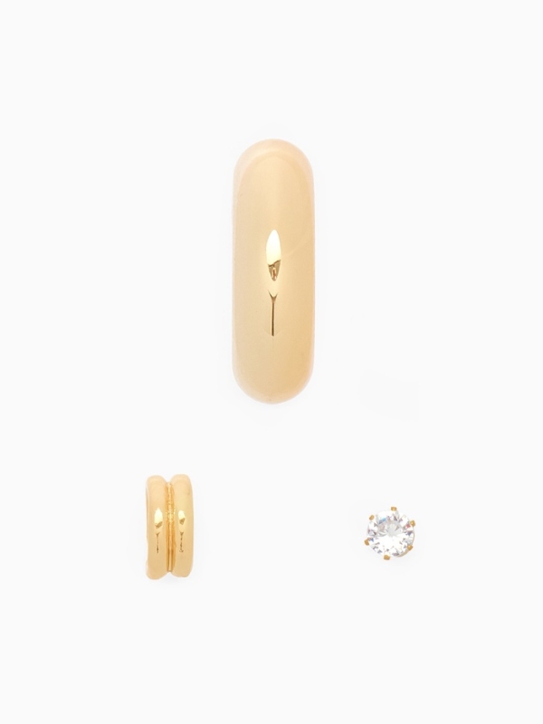 Набор серьги и каффы 3 шт., бублик и стразик, цвет золото