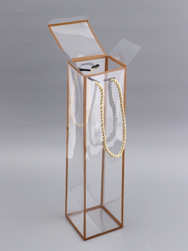 Коробка из PET с ручками, золотая, 9 х 9 х 34 см