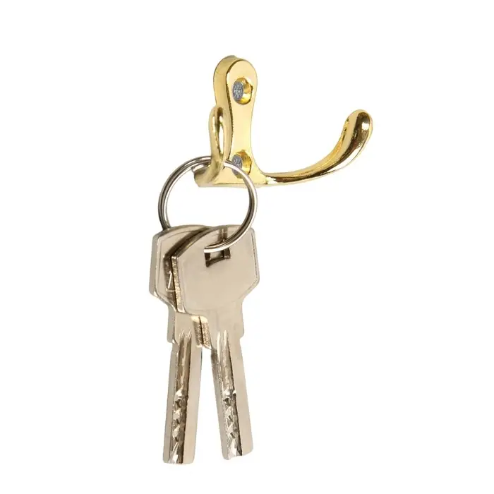 Крючок мебельный ТУНДРА TKd=005, двухрожковый, золото, 5 шт.